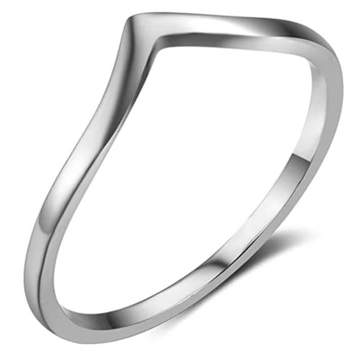 CCBFY Stainless Steel V Shaped Wedding Band Engagement Promise Ring for Women Pointed Chevron Classical Simple Plain Statement Ring Silver 9 by CCBFY - Image 1