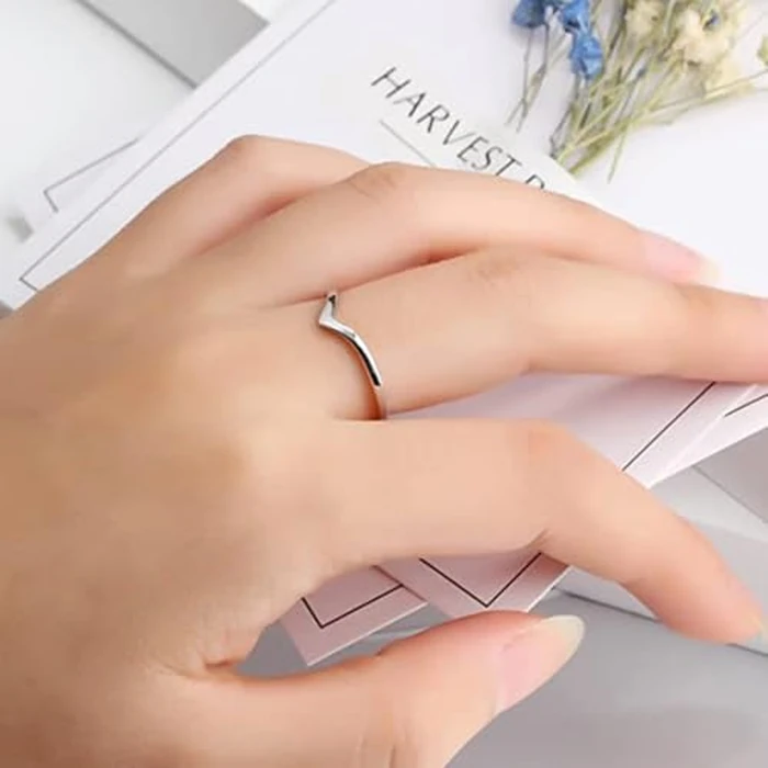 CCBFY Stainless Steel V Shaped Wedding Band Engagement Promise Ring for Women Pointed Chevron Classical Simple Plain Statement Ring Silver 9 by CCBFY - Image 2