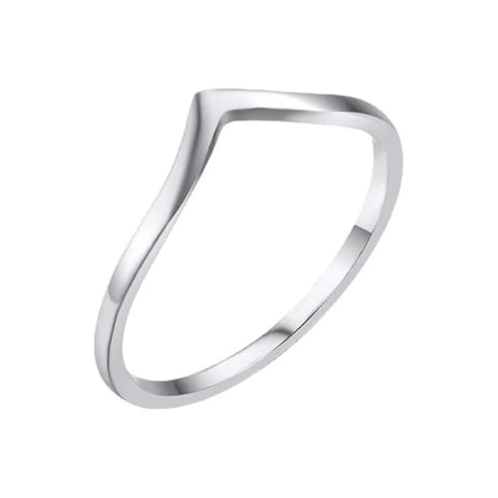 CCBFY Stainless Steel V Shaped Wedding Band Engagement Promise Ring for Women Pointed Chevron Classical Simple Plain Statement Ring Silver 9 by CCBFY - Image 4