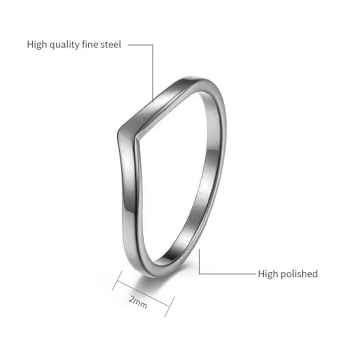 CCBFY Stainless Steel V Shaped Wedding Band Engagement Promise Ring for Women Pointed Chevron Classical Simple Plain Statement Ring Silver 9 by CCBFY - Image 5