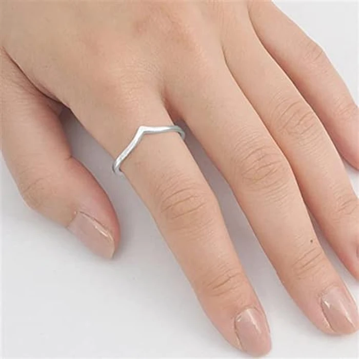 CCBFY Stainless Steel V Shaped Wedding Band Engagement Promise Ring for Women Pointed Chevron Classical Simple Plain Statement Ring Silver 9 by CCBFY - Image 6