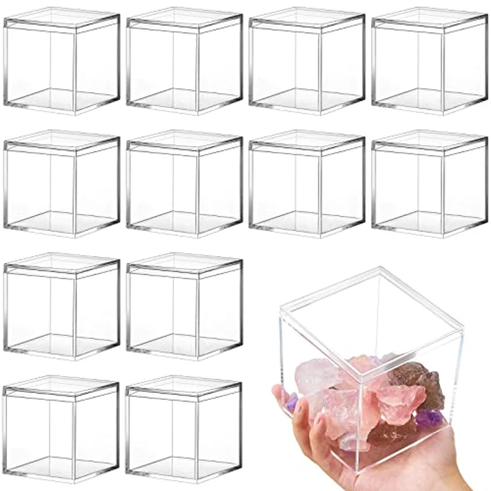 Juexica 12 Pcs Clear Acrylic Box with Lid Plastic Small Acrylic Boxes Decorative Storage Box Jewelry Display Mini Clear Container for Home Candy Pill Tiny Jewelry(Square,4.7 x 4.7 x 4.7) by Juexica - Used - Like New condition