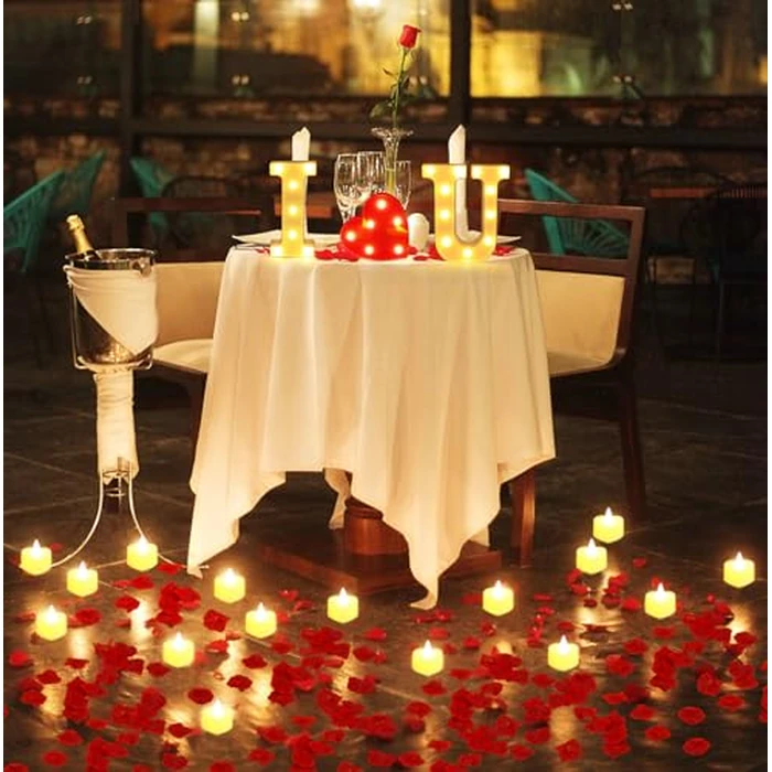 LAMATY 1027 Pcs I Love U Light Up Letters Proposal Decorations, I Love U Sign with 24 Pcs Heart Flameless Candles 1000 Pcs Rose Petals for Wedding Proposal Romantic Night Decor by LAMATY - Image 3