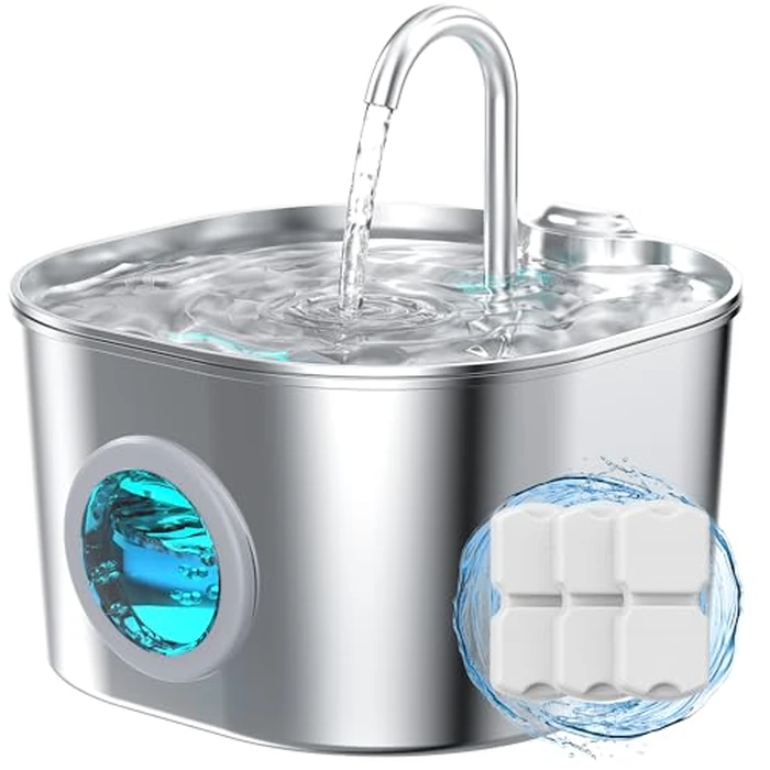 Cat Water Fountain Stainless Steel: Pet Fountains for Cats/Dog Indoor Automatic Waterer Bowls for Drinking Small Animal Water Dispenser Metal Pets Watering Faucet Bottle Auto Kitty Watering Supplies by HOOISE - Image 1