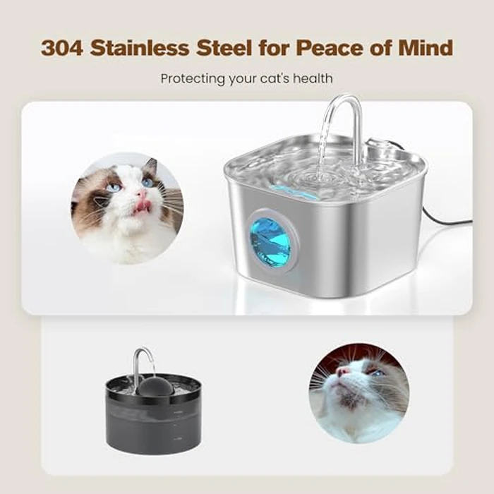 Cat Water Fountain Stainless Steel: Pet Fountains for Cats/Dog Indoor Automatic Waterer Bowls for Drinking Small Animal Water Dispenser Metal Pets Watering Faucet Bottle Auto Kitty Watering Supplies by HOOISE - Image 2