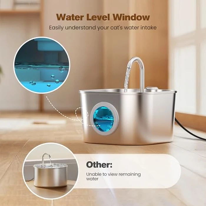 Cat Water Fountain Stainless Steel: Pet Fountains for Cats/Dog Indoor Automatic Waterer Bowls for Drinking Small Animal Water Dispenser Metal Pets Watering Faucet Bottle Auto Kitty Watering Supplies by HOOISE - Image 4