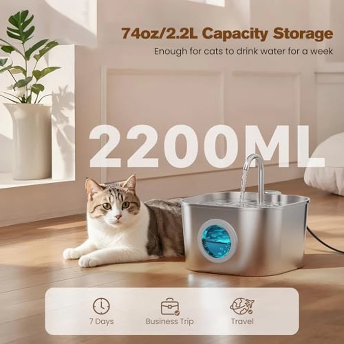 Cat Water Fountain Stainless Steel: Pet Fountains for Cats/Dog Indoor Automatic Waterer Bowls for Drinking Small Animal Water Dispenser Metal Pets Watering Faucet Bottle Auto Kitty Watering Supplies by HOOISE - Image 6