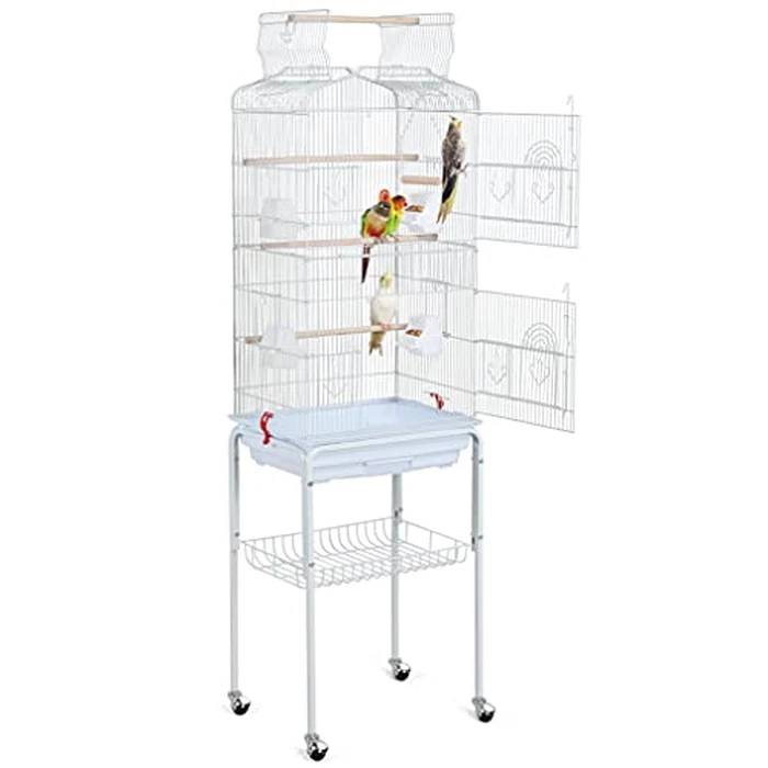Yaheetech Play Open Top Bird Cage for Cockatiel Quaker Parrot Sun Parakeet Green Cheek Conure Finch Budgie Lovebird Parrotlet Canary Pet Bird Cage with Stand, White by Yaheetech - Used - Very Good condition