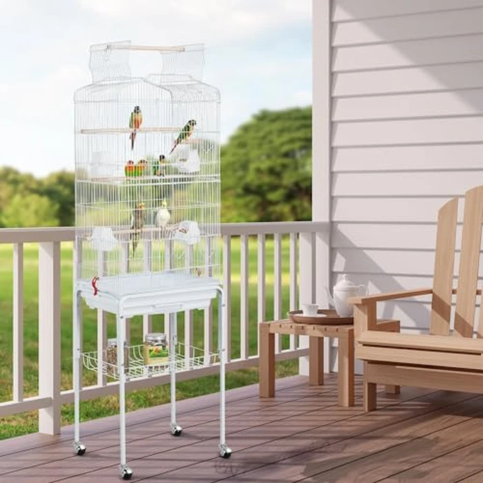 Yaheetech Play Open Top Bird Cage for Cockatiel Quaker Parrot Sun Parakeet Green Cheek Conure Finch Budgie Lovebird Parrotlet Canary Pet Bird Cage with Stand, White by Yaheetech - Image 2