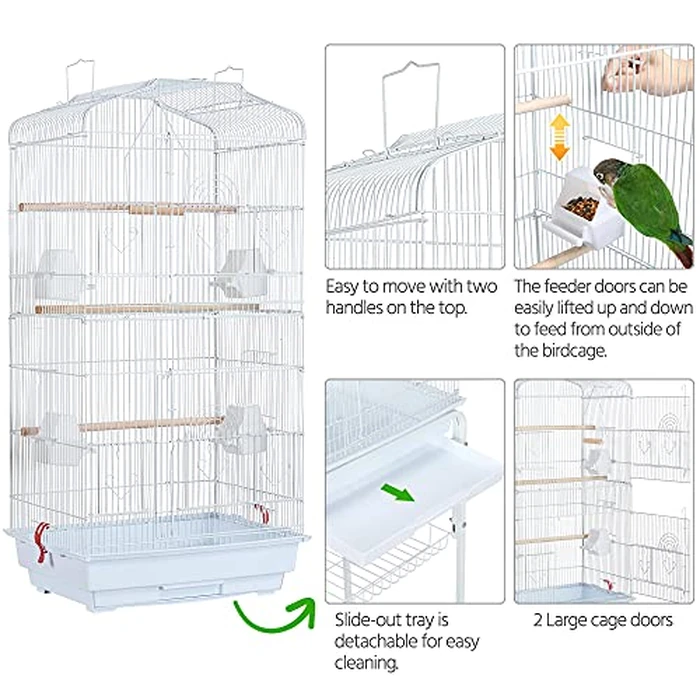 Yaheetech Play Open Top Bird Cage for Cockatiel Quaker Parrot Sun Parakeet Green Cheek Conure Finch Budgie Lovebird Parrotlet Canary Pet Bird Cage with Stand, White by Yaheetech - Image 6