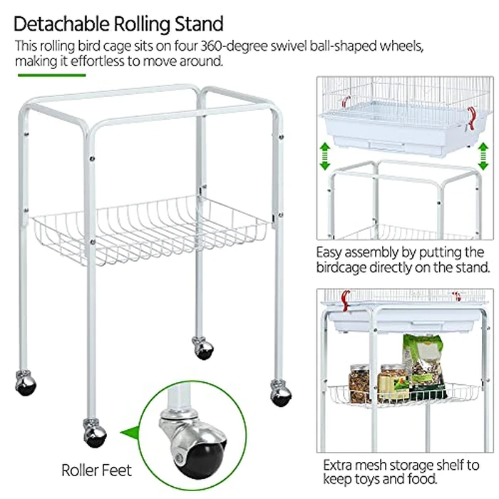 Yaheetech Play Open Top Bird Cage for Cockatiel Quaker Parrot Sun Parakeet Green Cheek Conure Finch Budgie Lovebird Parrotlet Canary Pet Bird Cage with Stand, White by Yaheetech - Image 7