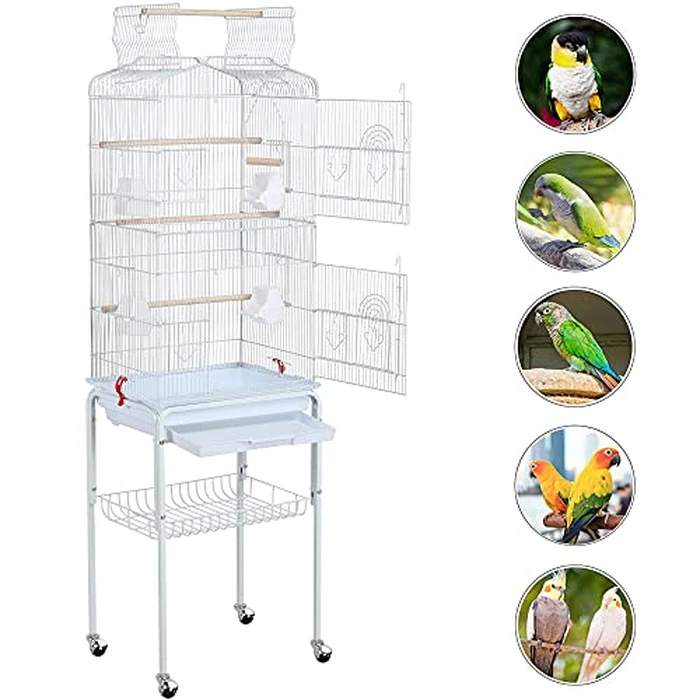 Yaheetech Play Open Top Bird Cage for Cockatiel Quaker Parrot Sun Parakeet Green Cheek Conure Finch Budgie Lovebird Parrotlet Canary Pet Bird Cage with Stand, White by Yaheetech - Image 8