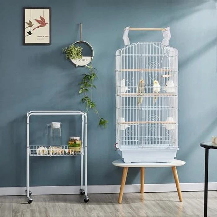 Yaheetech Play Open Top Bird Cage for Cockatiel Quaker Parrot Sun Parakeet Green Cheek Conure Finch Budgie Lovebird Parrotlet Canary Pet Bird Cage with Stand, White by Yaheetech - Image 9