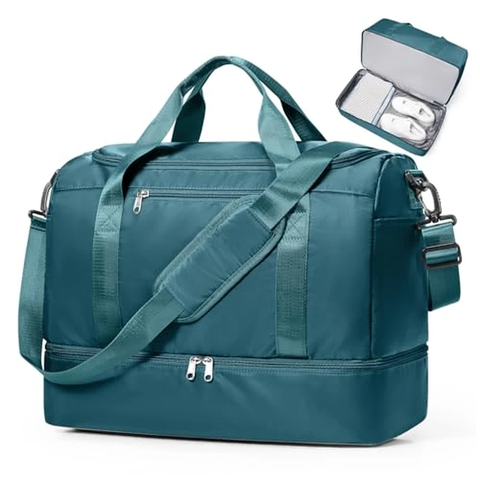 Travel Duffel Bag for Women, Carry-on Overnight Weekender Bags with Wet Pocket, For Spirit Airlines 18x14x8 Personal Item Bag,Small,Peacock Blue by SYCNB - Used - Very Good condition - US$21.62