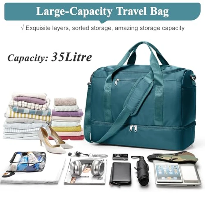 Travel Duffel Bag for Women, Carry-on Overnight Weekender Bags with Wet Pocket, For Spirit Airlines 18x14x8 Personal Item Bag,Small,Peacock Blue by SYCNB - Image 3