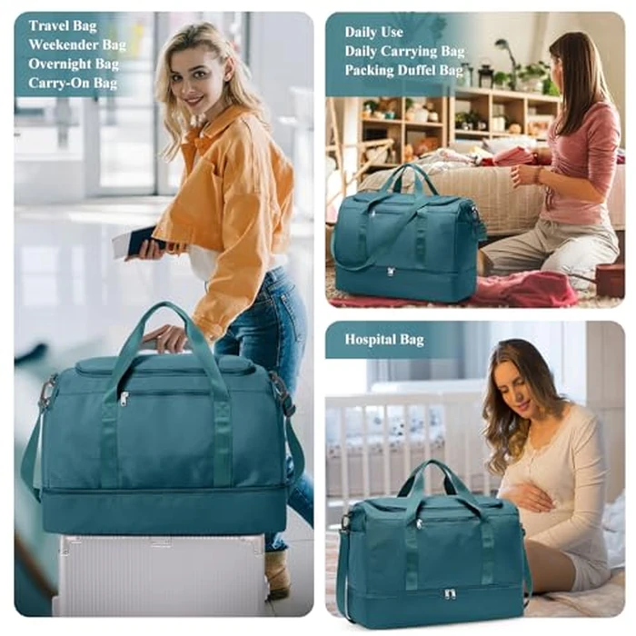 Travel Duffel Bag for Women, Carry-on Overnight Weekender Bags with Wet Pocket, For Spirit Airlines 18x14x8 Personal Item Bag,Small,Peacock Blue by SYCNB - Image 8