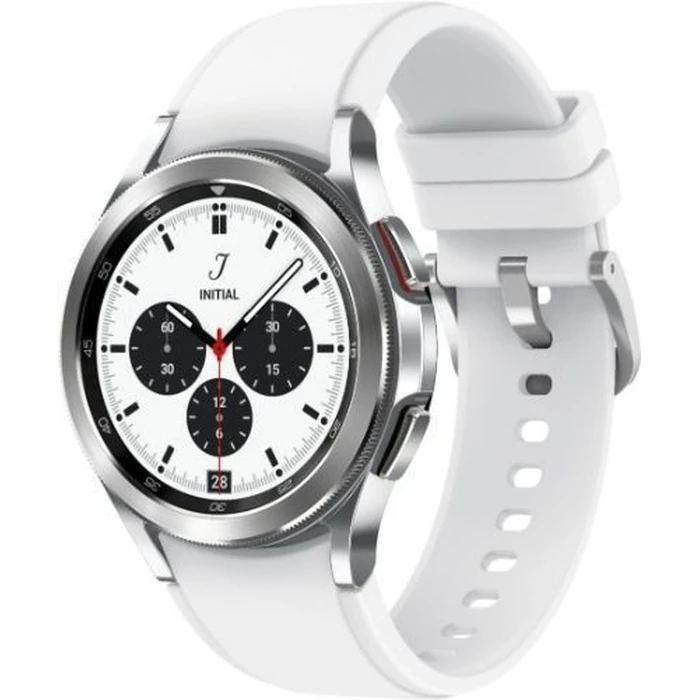 Samsung Galaxy Watch4 (Bluetooth) - 16GB - 40mm - Silver Classic (Stainless Steel) Case with White Fluoroelastomer Ridge Sports Band by Samsung - Image 2
