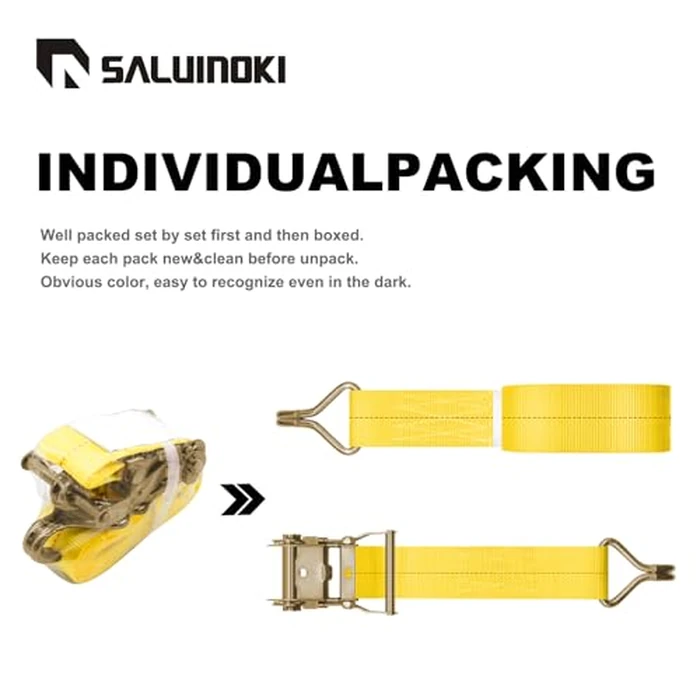 SALUINOKI 12Pack Truck Ratchet Straps Heavy Duty Yellow J Hook 2 inch x 27ft Truck Tie Down Straps Cargo Straps Ratcheting 6600lbs Working Load, 10000lbs Break Srength by SALUINOKI - Image 2