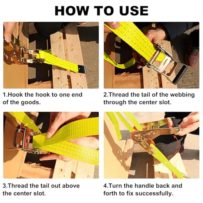 SALUINOKI 12Pack Truck Ratchet Straps Heavy Duty Yellow J Hook 2 inch x 27ft Truck Tie Down Straps Cargo Straps Ratcheting 6600lbs Working Load, 10000lbs Break Srength by SALUINOKI - Image 5