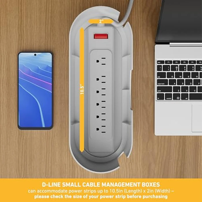 D-Line Cable Management Box, Power Strip Holder, Floor Outlet Hiders, Desk Cord Organizer, Cover TV Wires, Wire Storage, Extension Hider, Office Concealer for Cords - Small, Wood-Effect Lid by D-Line - Image 3