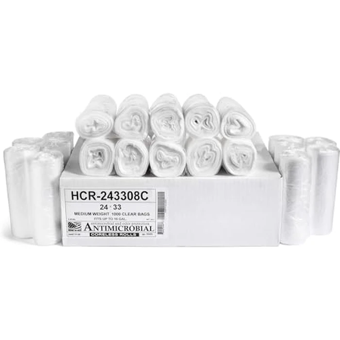 Aluf Plastics High Density Trash Bags, 16 Gallon, 1000 Count, 8 Micron (eq), 24" x 33", Clear, for Bathroom, Office, Industrial, Commercial, Janitorial, Municipal, Recycling by Aluf Plastics - Used - Very Good condition - US$29.92