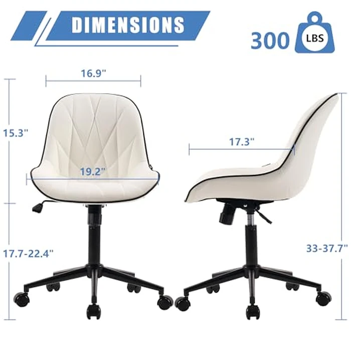 YOUNIKE White Office Chair Desk Chair, Comfy Home Office Desk Chairs with Wheels, Modern Swivel Armless Desk Chair Cute, Small Faux Leather Padded Computer Chairs, Loads up to 300LBS by YOUNIKE - Image 2