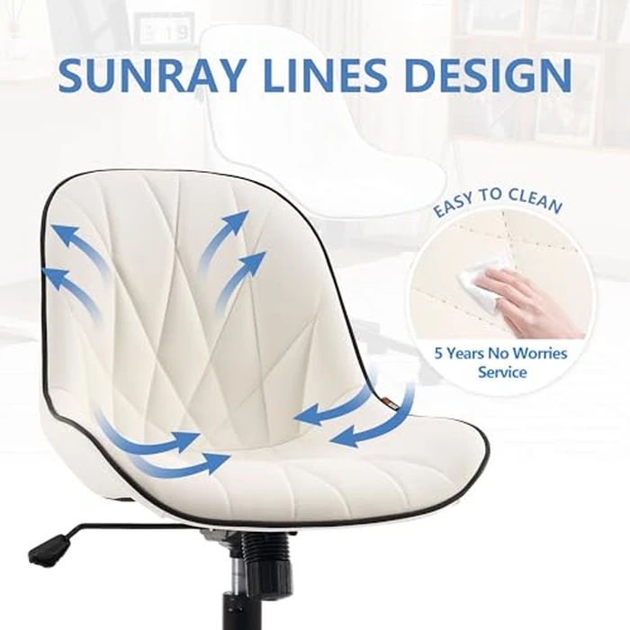 YOUNIKE White Office Chair Desk Chair, Comfy Home Office Desk Chairs with Wheels, Modern Swivel Armless Desk Chair Cute, Small Faux Leather Padded Computer Chairs, Loads up to 300LBS by YOUNIKE - Image 3