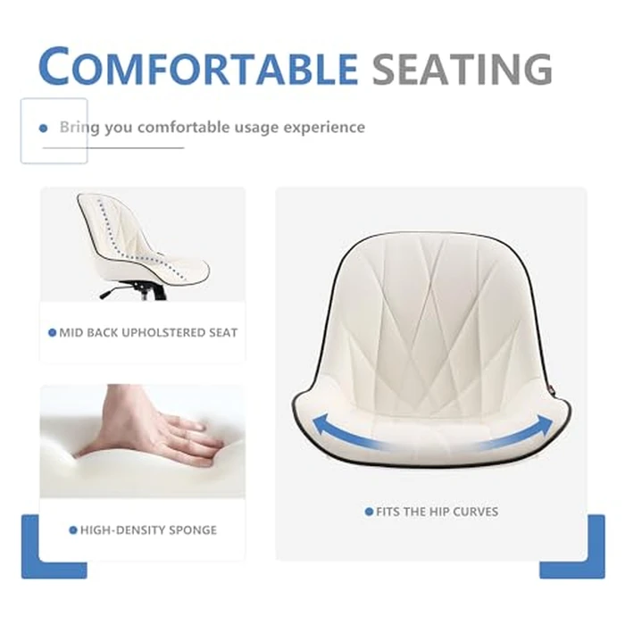 YOUNIKE White Office Chair Desk Chair, Comfy Home Office Desk Chairs with Wheels, Modern Swivel Armless Desk Chair Cute, Small Faux Leather Padded Computer Chairs, Loads up to 300LBS by YOUNIKE - Image 4