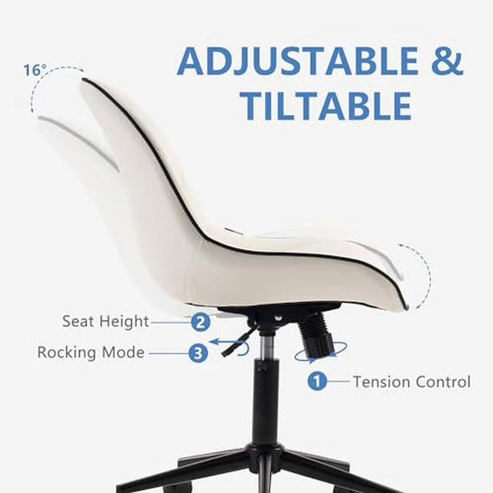 YOUNIKE White Office Chair Desk Chair, Comfy Home Office Desk Chairs with Wheels, Modern Swivel Armless Desk Chair Cute, Small Faux Leather Padded Computer Chairs, Loads up to 300LBS by YOUNIKE - Image 6