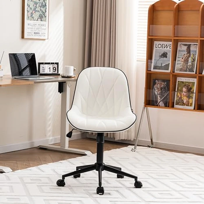 YOUNIKE White Office Chair Desk Chair, Comfy Home Office Desk Chairs with Wheels, Modern Swivel Armless Desk Chair Cute, Small Faux Leather Padded Computer Chairs, Loads up to 300LBS by YOUNIKE - Image 8