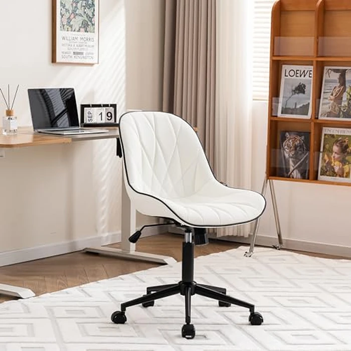 YOUNIKE White Office Chair Desk Chair, Comfy Home Office Desk Chairs with Wheels, Modern Swivel Armless Desk Chair Cute, Small Faux Leather Padded Computer Chairs, Loads up to 300LBS by YOUNIKE - Image 9