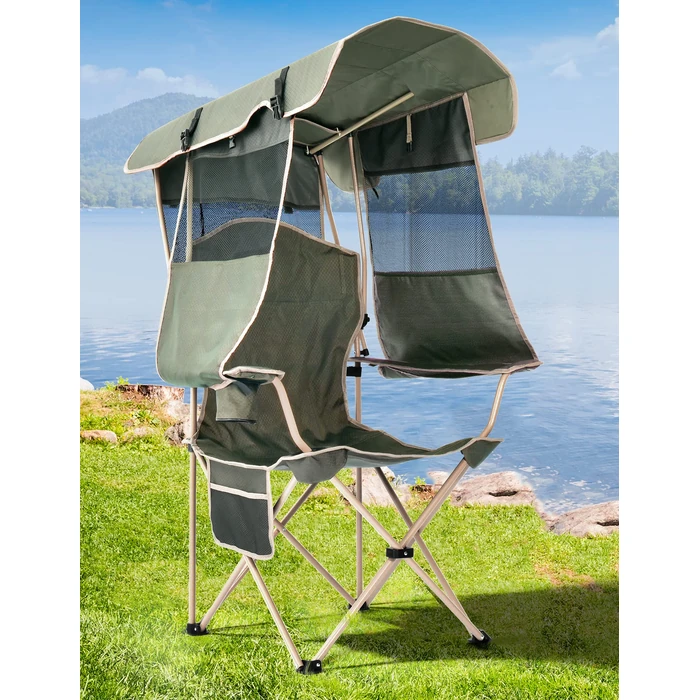 Docusvect Folding Camping Chair with Shade Canopy for Adults, Canopy Chair for Outdoors Sports with Cup Holder, Side Pocket for Camp, Beach, Tailgates, Fishing - Support 330 LBS by Docusvect - Used - Very Good condition - US$62.97