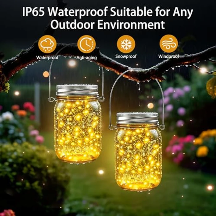 ZNYCYE Solar Mason Jar Lights for Outside, 6 Pack 30 Led Fairy Lights Mason Jar Lids Outdoor Waterproof String Lights with Hangers(No Jars) for DIY Wedding Party Patio Garden Yard Decor(Warm White) by ZNYCYE - Image 5