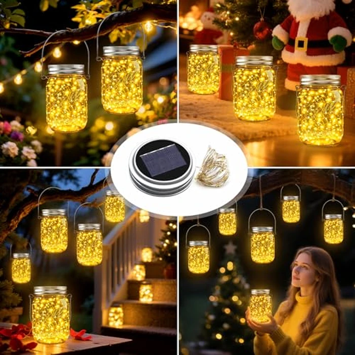 ZNYCYE Solar Mason Jar Lights for Outside, 6 Pack 30 Led Fairy Lights Mason Jar Lids Outdoor Waterproof String Lights with Hangers(No Jars) for DIY Wedding Party Patio Garden Yard Decor(Warm White) by ZNYCYE - Image 7