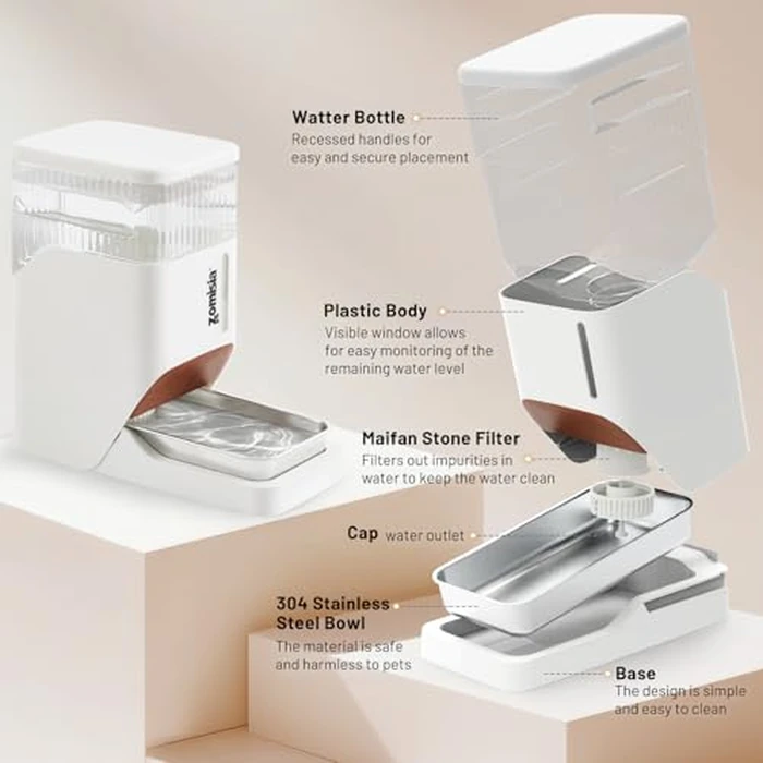 ZOMISIA Automatic Dog Water Dispenser 8L with Stainless Steel Bowl, Gravity Large Capacity Water Bowl for Dogs, 2 Gallon Pet Waterer 100% BPA Free, Black by ZOMISIA - Image 4