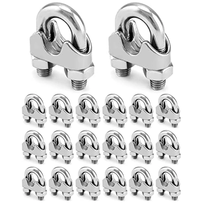 QWORK 1/2" Wire Rope Clamp Clip M12, 20 Pack Large U Bolt Saddle Guy Fastener, 304 Stainless Steel Fastener Cable Clamps, Connect 2 Layers of Wire to Form a Loop by QWORK - Used - Like New condition - US$27.87