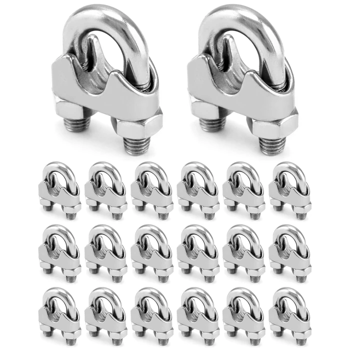 QWORK 1/2" Wire Rope Clamp Clip M12, 20 Pack Large U Bolt Saddle Guy Fastener, 304 Stainless Steel Fastener Cable Clamps, Connect 2 Layers of Wire to Form a Loop by QWORK - Image 3