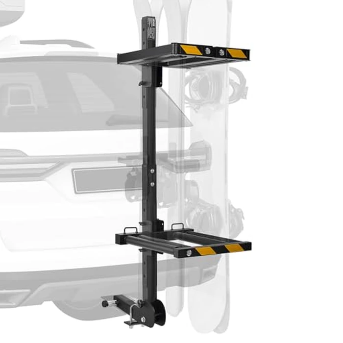 VEVOR Folding Hitch Mounted Ski & Snowboard Rack, Fits 2-Inch Receiver, Carries up to 6 Pairs of Skis or 4 Snowboards, Adjustable Hitch-Mounted Rack for Car with Key Lock, Security Strap, Tilt Access by VEVOR - Used - Very Good condition