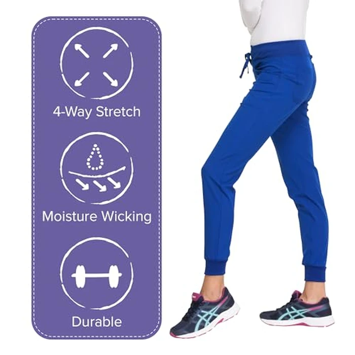 HeartSoul Women's Medical Scrub Jogger Pants Contemporary fit Drawstring Waistband Jogger with 5 Pockets - HS030P, S Petite, Royal by HeartSoul - Image 2