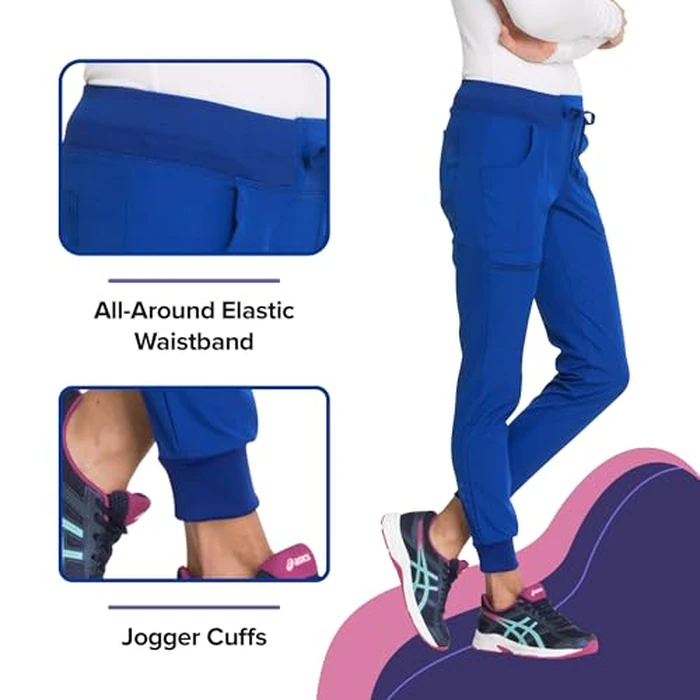 HeartSoul Women's Medical Scrub Jogger Pants Contemporary fit Drawstring Waistband Jogger with 5 Pockets - HS030P, S Petite, Royal by HeartSoul - Image 3