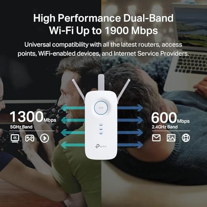 TP-Link AC1900 WiFi Extender (RE550), Covers Up to 2800 Sq.ft and 35 Devices, 1900Mbps Dual Band Wireless Repeater, Internet Booster, Gigabit Ethernet Port by TP-Link - Used - Good condition - CA$46.42