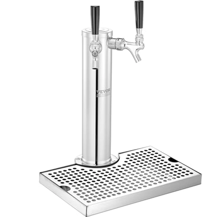 VEVOR Kegerator Tower Kit, Dual Taps Beer Conversion Kit, Stainless Steel Keg Beer Tower Dispenser with Dual Gauge CGA320 Regulator & D-System Keg Coupler, Beer Drip Tray for Party Home by VEVOR - Image 9