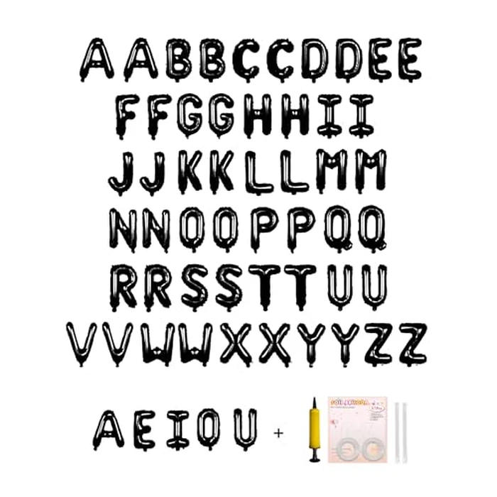 Jolixiraz 58 PCS Letter Balloons Alphabet Letters 2 Sets A- Z & 1 Sets AEIOU 16 - Inch Mylar Foil Balloons Set for Wedding/Birthdays/Annivs/Grads party Decoration Banner Custom Phrase (black) by Jolixiraz - Image 1