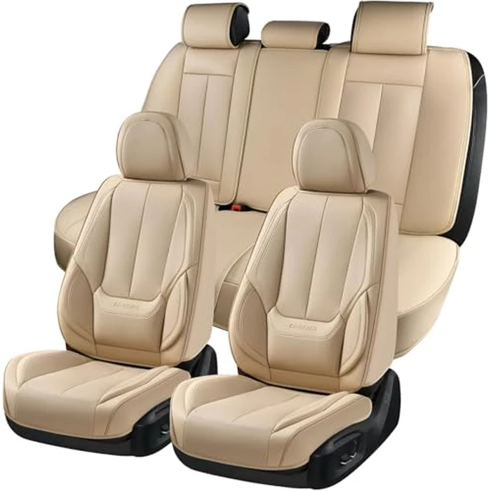 Coverado Car Seat Covers Full Set, Car Seat Protector Waterproof, Nappa Leather Car Seat Cushion, Beige Seat Covers for Cars, Front Seats and Back Universal Fit for Most Cars by Coverado - Used - Very Good condition - US$98.98