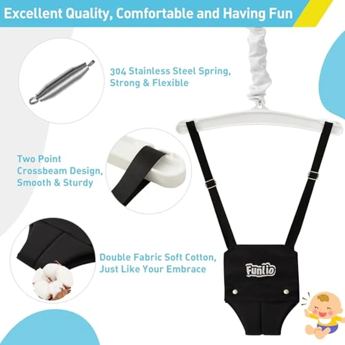 FUNLIO 2 in 1 Swing Set for Toddler & Baby Jumper, Heavy Duty Kids Swing & Bouncer with 4 Sandbags, Foldable Metal Stand for Indoor/Outdoor Play, Easy to Assemble and Store - Black by FUNLIO - Image 4
