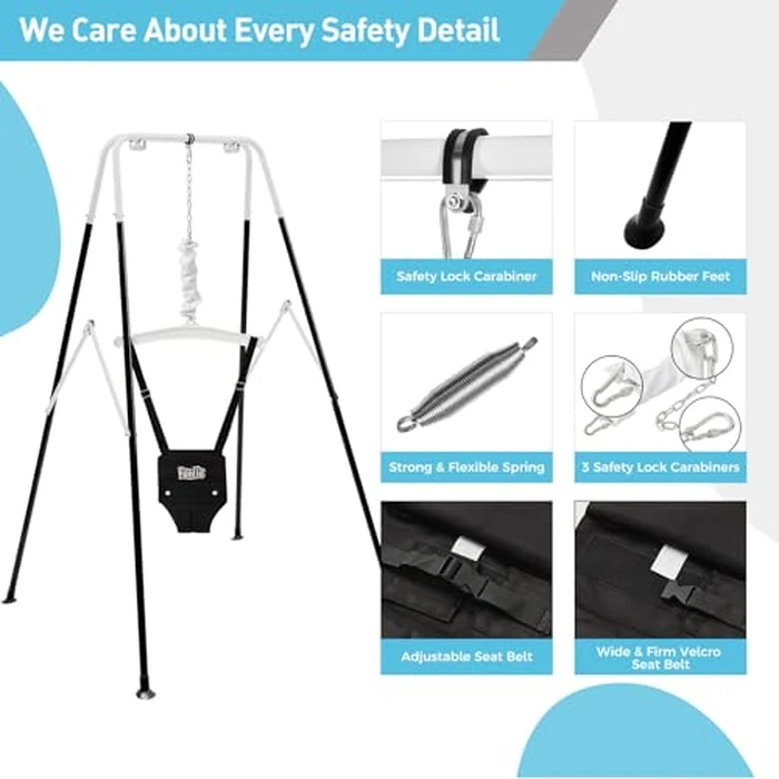 FUNLIO 2 in 1 Swing Set for Toddler & Baby Jumper, Heavy Duty Kids Swing & Bouncer with 4 Sandbags, Foldable Metal Stand for Indoor/Outdoor Play, Easy to Assemble and Store - Black by FUNLIO - Image 5