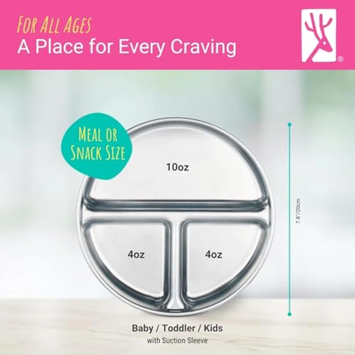 Elk and Friends Kids Stainless Steel Divided Plates with Silicone Suction Sleeves | Lids Included | Suitable for Babies/Toddlers | Dishwasher Safe | Stay Put Dinnerware | Snack Dishes | 2 Pack by Elk and Friends - Image 5