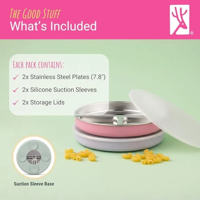 Elk and Friends Kids Stainless Steel Divided Plates with Silicone Suction Sleeves | Lids Included | Suitable for Babies/Toddlers | Dishwasher Safe | Stay Put Dinnerware | Snack Dishes | 2 Pack by Elk and Friends - Image 7
