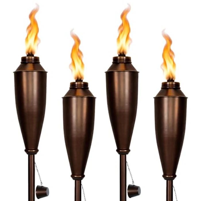 Garden Torches for Outside -Deco Home Pack of 4 Metal Garden Torches Citronella Oil for Outdoor Ambiance - Decorative and Functional Citronella Torches for Patio, Lawn, and Backyard- Bronze by Deco Window - Used - Like New condition