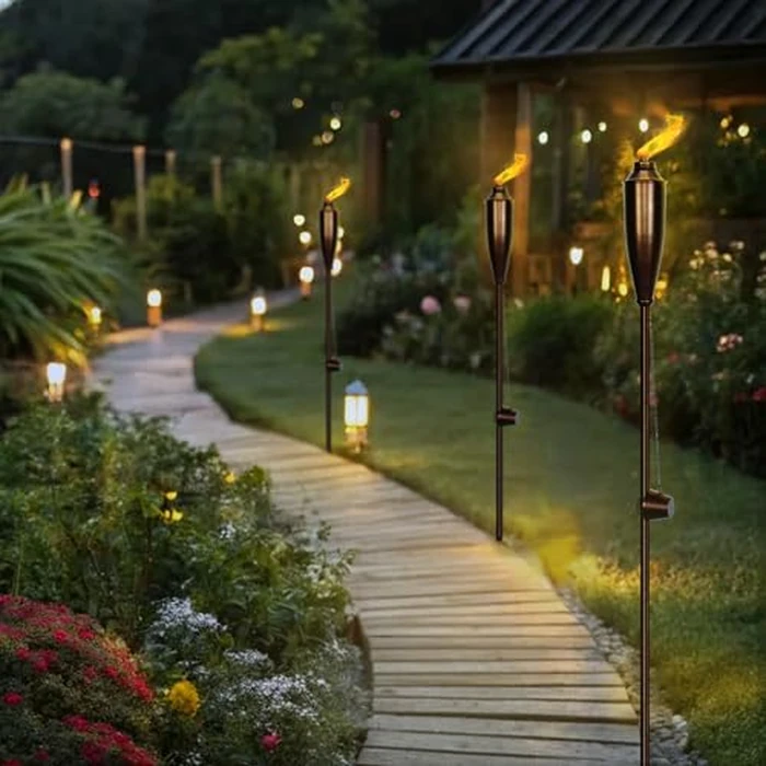 Garden Torches for Outside -Deco Home Pack of 4 Metal Garden Torches Citronella Oil for Outdoor Ambiance - Decorative and Functional Citronella Torches for Patio, Lawn, and Backyard- Bronze by Deco Window - Image 7
